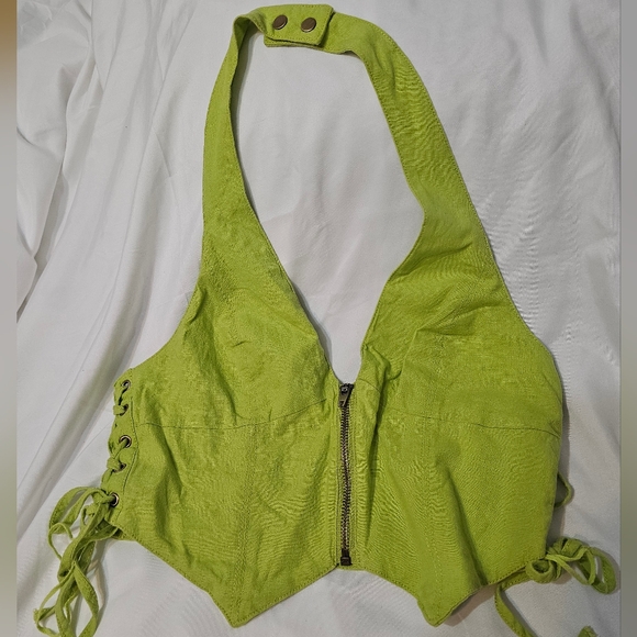 Linen vest green with zipper on front - Picture 2 of 4